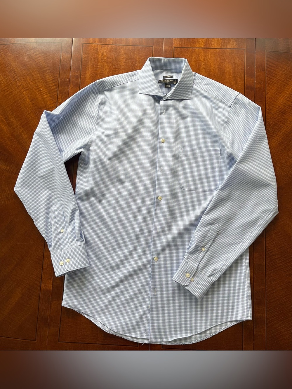 Pronto Uomo Light Blue Micro-Check Dress Shirt Sz 16- 36/37